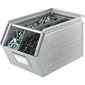 Schäfer Shop Select Sichtlagerkasten, mit Tragestab, L 550 x B 307 x H 298 mm, 40 l, 150 kg, Stahl, galvanisch verzinkt