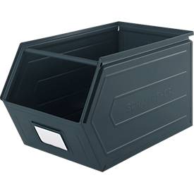 Schäfer Shop Select Sichtlagerkasten, mit Tragestab, L 550 x B 307 x H 298 mm, 40 l, 150 kg, Stahl, RAL 5008 (graublau)