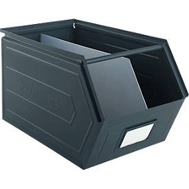 Schäfer Shop Select Sichtlagerkasten, mit Tragestab, L 550 x B 307 x H 298 mm, 40 l, 150 kg, Stahl, RAL 5008 (graublau)