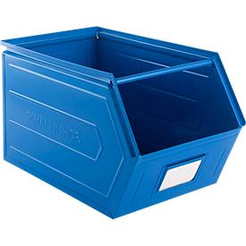 Schäfer Shop Select Sichtlagerkasten, mit Tragestab, L 550 x B 307 x H 298 mm, 40 l, 150 kg, Stahl, RAL 5015 (himmelblau)