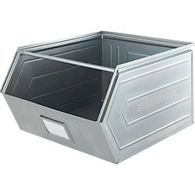 Schäfer Shop Select Sichtlagerkasten, mit Tragestab, L 550 x B 458 x H 300 mm, 60 l, 130 kg, Stahl, galvanisch verzinkt