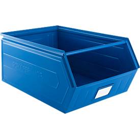 Schäfer Shop Select Sichtlagerkasten, mit Tragestab, L 732 x B 459 x H 300 mm, 84 l, 180 kg, Stahl, RAL 5015 (himmelblau)
