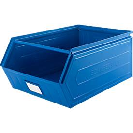 Schäfer Shop Select Sichtlagerkasten, mit Tragestab, L 732 x B 459 x H 300 mm, 84 l, 180 kg, Stahl, RAL 5015 (himmelblau)