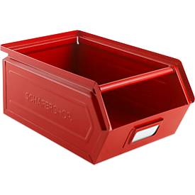 Schäfer Shop Select Sichtlagerkasten mit Tragestab, Stahl, L 358 x B 211 x H 145 mm, 8,5 l, 60 kg, RAL 3000 (feuerrot)