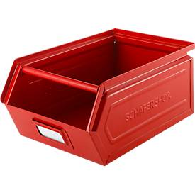Schäfer Shop Select Sichtlagerkasten mit Tragestab, Stahl, L 358 x B 211 x H 145 mm, 8,5 l, 60 kg, RAL 3000 (feuerrot)