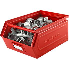 Schäfer Shop Select Sichtlagerkasten mit Tragestab, Stahl, L 358 x B 211 x H 145 mm, 8,5 l, 60 kg, RAL 3000 (feuerrot)