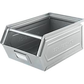 Schäfer Shop Select Sichtlagerkasten mit Tragestab, Stahl, L 361 x B 211 x H 145 mm, 8,5 l, 60 kg, galvanisch verzinkt