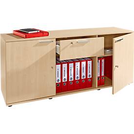 Schäfer Shop Select Sideboard, 2 Türen + Schub, abschließbar, Spanplatte, B 1500 x T 420 x H 663 mm, Ahorn