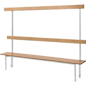 Schäfer Shop Select Sitzbank, für Umkleideräume, mit Rückwand, 7 Doppelhaken, B 1495 x T 310 x H 415 mm, lichtgrau 
