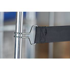 Schäfer Shop Select Spannband gummitex® BASIC, für Rollboxen BASICline, Spannweite 750 mm, 1 Drahthaken & 1 Drahtöse, UV-beständig, L 560 x B 50 mm, PE-Fasern & Gummi, dunkelgrau
