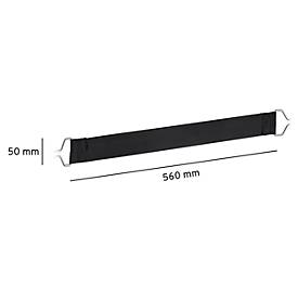 Schäfer Shop Select Spannband gummitex® BASIC, für Rollboxen BASICline, Spannweite 750 mm, 1 Drahthaken & 1 Drahtöse, UV-beständig, L 560 x B 50 mm, PE-Fasern & Gummi, dunkelgrau