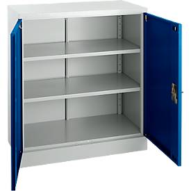 Schäfer Shop Select Stahlschrank, 2 OH, 2 höhenverstellbare Einlegeböden, Drehzylinderschloss, B 916 x T 422 x H 1000 mm, lichtgrau RAL 7035/enzianblau RAL 5010