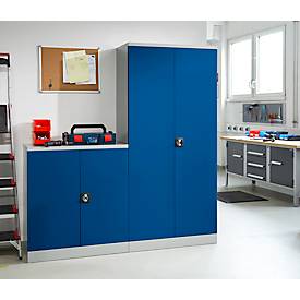Schäfer Shop Select Stahlschrank, 2 OH, 2 höhenverstellbare Einlegeböden, Drehzylinderschloss, B 916 x T 422 x H 1000 mm, lichtgrau RAL 7035/enzianblau RAL 5010