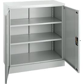 Schäfer Shop Select Stahlschrank, 2 OH, 2 höhenverstellbare Einlegeböden, Drehzylinderschloss, B 916 x T 422 x H 1000 mm, lichtgrau RAL 7035/lichtgrau RAL 7035