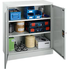 Schäfer Shop Select Stahlschrank, 2 OH, 2 höhenverstellbare Einlegeböden, Drehzylinderschloss, B 916 x T 422 x H 1000 mm, lichtgrau RAL 7035/lichtgrau RAL 7035