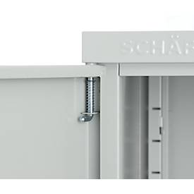 Schäfer Shop Select Stahlschrank, 2 OH, 2 höhenverstellbare Einlegeböden, Drehzylinderschloss, B 916 x T 422 x H 1000 mm, lichtgrau RAL 7035/lichtgrau RAL 7035