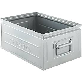 Schäfer Shop Select Stapelbox, 25 l, 120 kg, L 478 x B 307 x H 200 mm, Stahl, galvanisch verzinkt