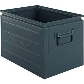 Schäfer Shop Select Stapelbox, 40 l, 150 kg, L 480 x B 308 x H 301 mm, Stahl, RAL 5008 (graublau)
