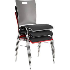 Schäfer Shop Select Stapelstuhl Grau, stapelbar bis 10 Stück, desinfektionsmittelbeständig, mit Stoffpolster, B 430 x T 410 x H 450 mm, Holz & Stahl