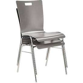 Schäfer Shop Select Stapelstuhl Grau, stapelbar bis 10 Stück, desinfektionsmittelbeständig, ohne Stoffpolster, B 430 x T 410 x H 450 mm, Holz & Stahl