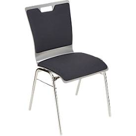 Schäfer Shop Select Stapelstuhl Grau, stapelbar bis 10 Stück, desinfektionsmittelbeständig, Sitz-/Rückenpolster, B 430 x T 410 x H 450 mm, Holz & Stahl