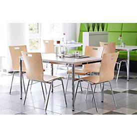 Schäfer Shop Select Stapelstuhl Natur, stapelbar bis 10 Stück, desinfektionsmittelbeständig, ohne Stoffpolster, B 430 x T 410 x H 450 mm, Holz & Stahl