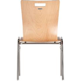 Schäfer Shop Select Stapelstuhl Natur, stapelbar bis 10 Stück, desinfektionsmittelbeständig, ohne Stoffpolster, B 430 x T 410 x H 450 mm, Holz & Stahl