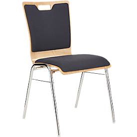 Schäfer Shop Select Stapelstuhl Natur, stapelbar bis 10 Stück, desinfektionsmittelbeständig, Sitz-/Rückenpolster, B 430 x T 410 x H 450 mm, Holz/Stahl