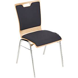 Schäfer Shop Select Stapelstuhl Natur, stapelbar bis 10 Stück, desinfektionsmittelbeständig, Sitz-/Rückenpolster, B 430 x T 410 x H 450 mm, Holz/Stahl