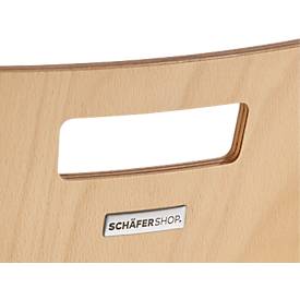 Schäfer Shop Select Stapelstuhl Natur, stapelbar bis 10 Stück, desinfektionsmittelbeständig, Sitz-/Rückenpolster, B 430 x T 410 x H 450 mm, Holz/Stahl