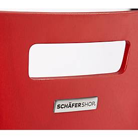 Schäfer Shop Select Stapelstuhl Rot, stapelbar bis 10 Stück, desinfektionsmittelbeständig, mit Stoffpolster, B 430 x T 410 x H 450 mm, Holz & Stahl