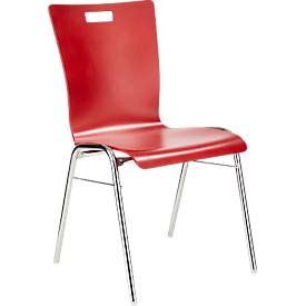 Schäfer Shop Select Stapelstuhl Rot, stapelbar bis 10 Stück, desinfektionsmittelbeständig, ohne Stoffpolster, B 430 x T 410 x H 450 mm, Holz & Stahl