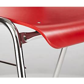 Schäfer Shop Select Stapelstuhl Rot, stapelbar bis 10 Stück, desinfektionsmittelbeständig, ohne Stoffpolster, B 430 x T 410 x H 450 mm, Holz & Stahl