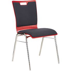 Schäfer Shop Select Stapelstuhl Rot, stapelbar bis 10 Stück, desinfektionsmittelbeständig, Sitz-/Rückenpolster, B 430 x T 410 x H 450 mm, Holz & Stahl
