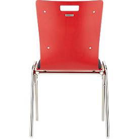 Schäfer Shop Select Stapelstuhl Rot, stapelbar bis 10 Stück, desinfektionsmittelbeständig, Sitz-/Rückenpolster, B 430 x T 410 x H 450 mm, Holz & Stahl