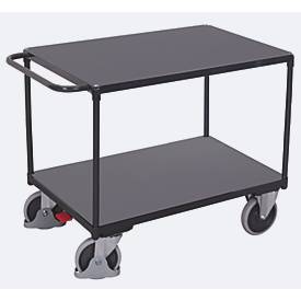 Schäfer Shop Select Tischwagen, schwer, Stahl/MDF-Platte, Anthrazitgrau/Dunkelgrau, 2 Etagen, L 1200 x B 800 mm, TPE-Rollen mit EasySTOP, bis 500 kg