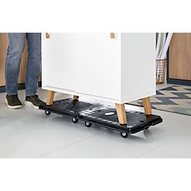 Schäfer Shop Select Transportroller, B 600 × T 405 × H 135 mm, verkettbar, bis zu 200 kg, Tragegriff, Lenkrollen, Kunststoff