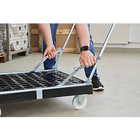 Schäfer Shop Select Transportroller BASICline, bis 500 kg, klappbarer Schiebebügel, L 815 x B 724 x H 192 mm, Recycling-HDPE, schwarz