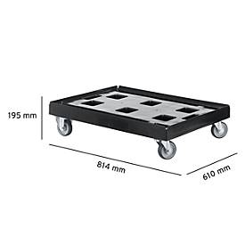 Schäfer Shop Select Transportroller BASICline, Recycling-Kunststoff, je 2 TPE-Lenk- und Bockrollen, Ladefläche L 610 x B 814 mm, bis 300 kg