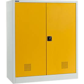 Schäfer Shop Select Umweltschrank, B 1200 x T 500 x H 1585 mm, 3 Wannen à 23 Liter, lichtgrau/goldgelb