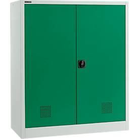 Schäfer Shop Select Umweltschrank, B 1200 x T 500 x H 1585 mm, 3 Wannen à 23 Liter, lichtgrau/türkisgrün