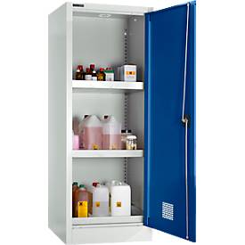 Schäfer Shop Select Umweltschrank, B 1200 x T 500 x H 1585 mm, 3 WHG-Wannen à 14 Liter, lichtgrau/enzianblau