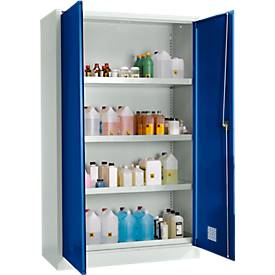 Schäfer Shop Select Umweltschrank, B 1200 x T 500 x H 1935 mm, 3 Wannen à 23 Liter + WHG-Wanne 14 Liter, lichtgrau/enzianblau