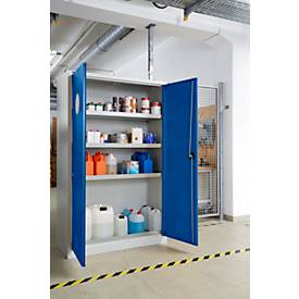 Schäfer Shop Select Umweltschrank, B 1200 x T 500 x H 1935 mm, 3 Wannen à 23 Liter + WHG-Wanne 14 Liter, lichtgrau/enzianblau