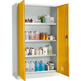 Schäfer Shop Select Umweltschrank, B 1200 x T 500 x H 1935 mm, 3 Wannen à 23 Liter + WHG-Wanne 14 Liter, lichtgrau/goldgelb