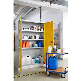 Schäfer Shop Select Umweltschrank, B 1200 x T 500 x H 1935 mm, 3 Wannen à 23 Liter + WHG-Wanne 14 Liter, lichtgrau/goldgelb