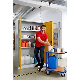 Schäfer Shop Select Umweltschrank, B 1200 x T 500 x H 1935 mm, 3 Wannen à 23 Liter + WHG-Wanne 14 Liter, lichtgrau/goldgelb