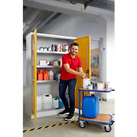 Schäfer Shop Select Umweltschrank, B 1200 x T 500 x H 1935 mm, 3 Wannen à 23 Liter + WHG-Wanne 14 Liter, lichtgrau/goldgelb
