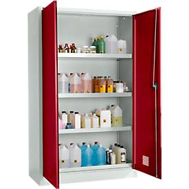 Schäfer Shop Select Umweltschrank, B 1200 x T 500 x H 1935 mm, 3 Wannen à 23 Liter + WHG-Wanne 14 Liter, lichtgrau/rubinrot