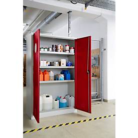 Schäfer Shop Select Umweltschrank, B 1200 x T 500 x H 1935 mm, 3 Wannen à 23 Liter + WHG-Wanne 14 Liter, lichtgrau/rubinrot